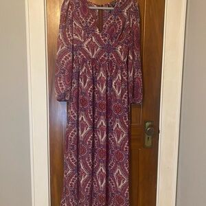 Fire Los Angeles boho Purple and Red Long Sleeve Dress Size M